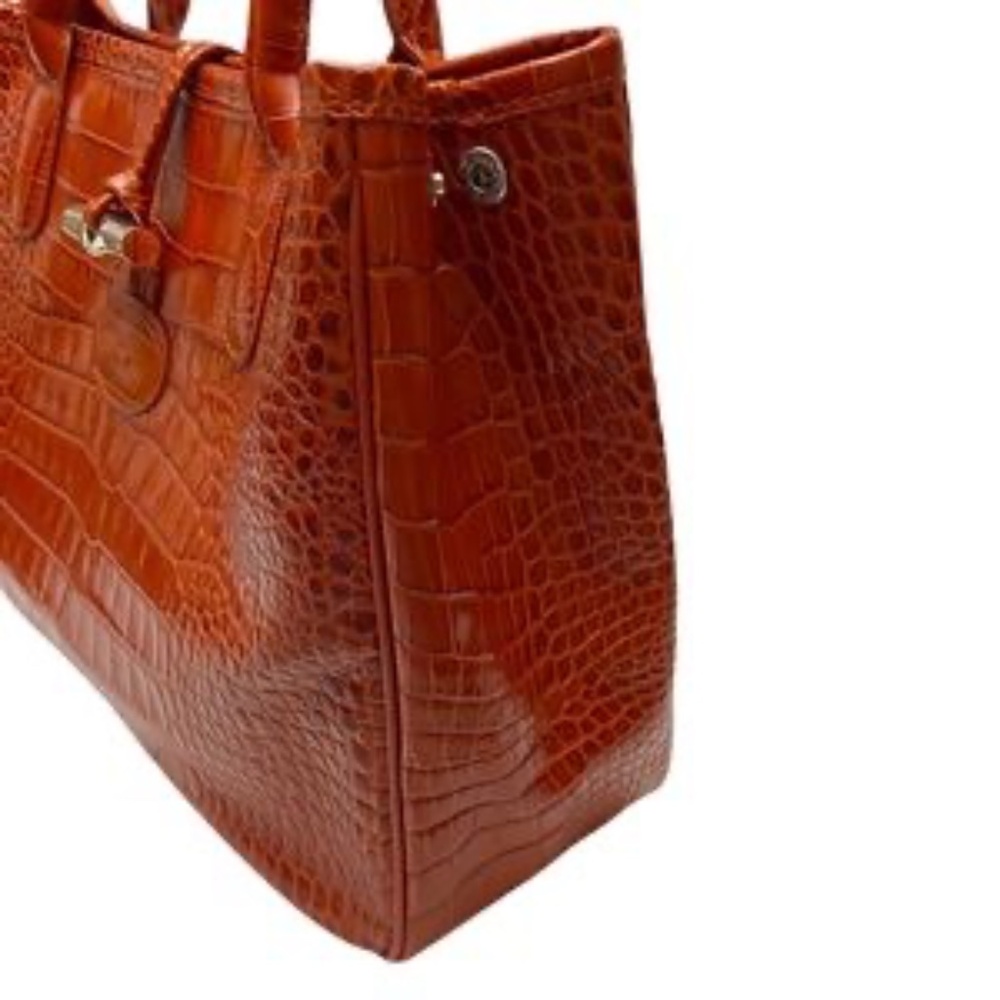 Longchamp Terracotta Roseau Croc Embossed Leather Toggle Shopper Top Handle Bag - Picture 4 of 12